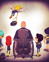 <p class="MsoNormal">Профессор Ксавьер с&nbsp;воспитанниками: Архангелом, Человеком-Льдом, Джиной Грэй, Циклопом и Росомахой</p>