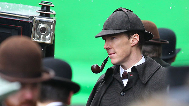 Бенедикт Камбербэтч на съемказ специального эпизода сериала "Шерлок"