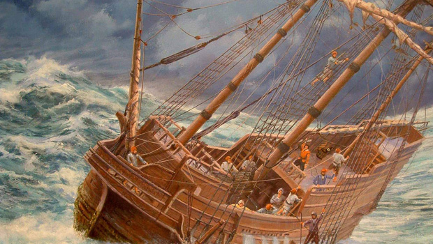 картина Майка Хэйвуда "Мэйфлауэр в море"