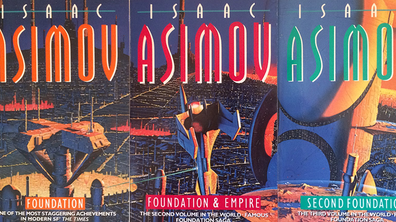 обложки первых трех книг серии "Фундация" Азимова
