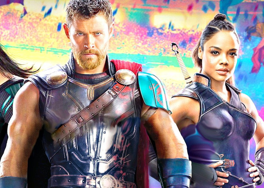 Крис Хемсворт и Тесса Томпсон на постере фильма "Тор: Рагнарек" 