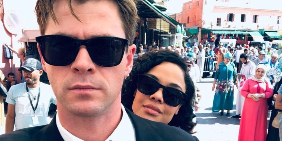 Крис Хемсворт и Тесса Томпсон на съемках новых "Людей в черном"