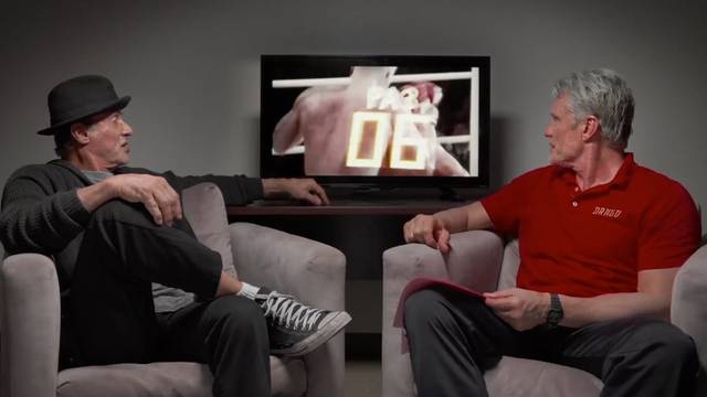 Сталлоне и Лундгрен смотрят поединок Рокки и Драго в "Рокки 4"