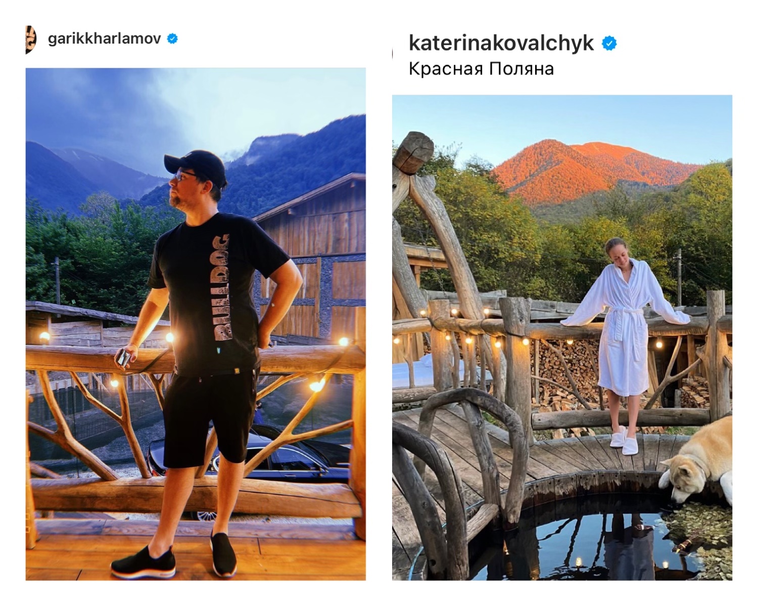 Публикации Гарика и Ковальчук в инстаграмм с одной локации "Красная поляна" в Сочи.