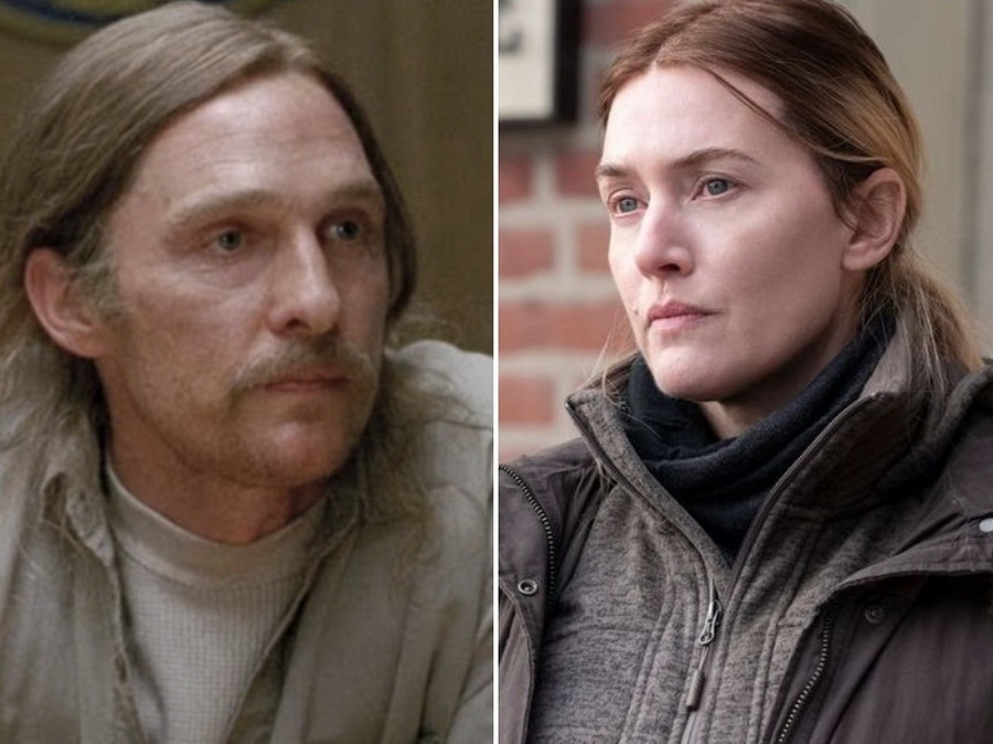 Мэттью МакКонахи в сериале "Настоящий детектив" и Кейт Уинслет в сериале "Мейр из Исттауна"